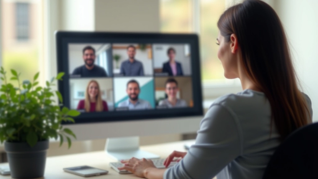 Écran d'ordinateur affichant une session de webinaire en ligne avec participants, environnement de bureau professionnel